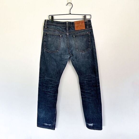 The Unbranded Brand Men’s Distressed Selvedge Buttonfly Tappered Leg Dark Wash J - Picture 3 of 16